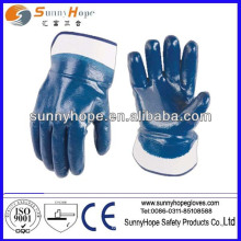 Guantes de nitrilo azul totalmente revestidos con manguito de seguridad